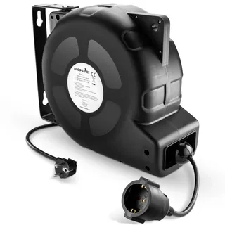 Poppstar Automatischer Kabelaufroller 20m + 2m (max. 3000W) Automatik-Kabeltrommel selbstaufrollend IP20 mit Wärmeschutzschalter
