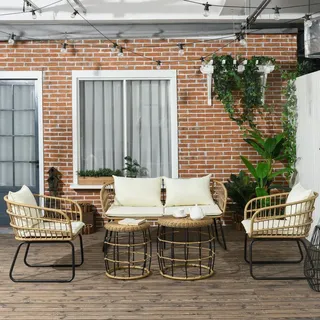 Outsunny 5 tlg. Rattan Gartenmöbel-Set Beige