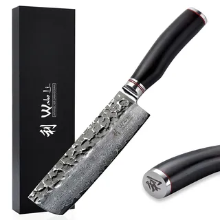 Wakoli EBO Nakiri Messer aus echtem Damaststahl (VG10 Kern) mit 16,5 cm Klinge – Scharf, präzise & ergonomisch – Damastmesser mit Eichenholzgriff in Geschenkbox – Küchenmesser für Gemüse und Kräuter