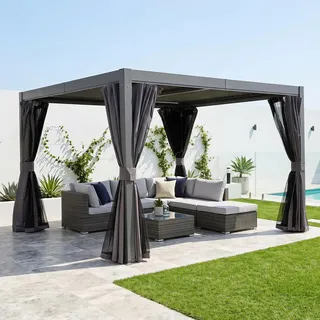 Pavillon 3m x 3m Lamellendach Wasserdicht Aluminium Grau - Grau