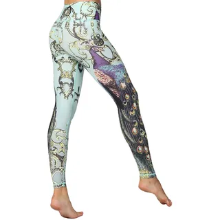 HAPYWER Yoga Leggings Damen High Waist Gym Sport Leggings Tummy Control Yoga Hosen Running Workout Kompressionsstrumpfhose Stretch Trainingshose mit Aufdruck-Pfauengrün-XL