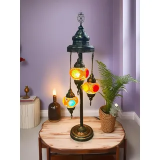 Türkische handgefertigte Tischlampe mit 3 bunten Mosaik-Glaskugeln – einzigartiges Design für stimmungsvolle Beleuchtung - Bunt