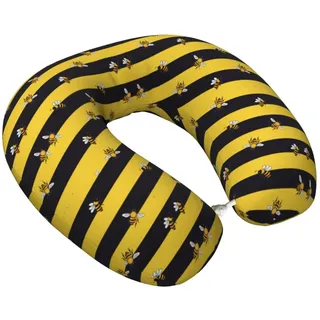 Gestreift mit Bienen Reisekissen Memory Foam Nackenkissen, Travel Essentials Flugzeugkissen, Nackenkissen für Reisen/Schlafen, Reisezubehör für Damen und Herren