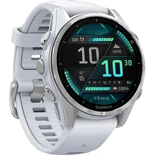Garmin Fenix 8 BT 43 mm Edelstahlgehäuse silber Silikonarmband weiß M