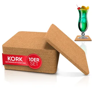 wortek Untersetzer Gläser Korkuntersetzer eckig - 10er Set Kork Untersetzer 10cm Korkplatte - Tischuntersetzer Tassenuntersetzer Glasuntersetzer Kork für Raclette, Tee, Kaffee, Cocktail Bar Zubehör