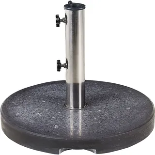 BELIANI Sonnenschirmständer Schwarz Granit  45 cm Rund mit Edelstahlrohr Modern Garten Terrasse Balkon Outdoor Außenbereich Ausstattung Zubehör - Schwarz, Silber