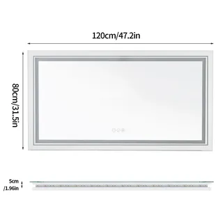 LED-Badezimmerspiegel - Rechteckig - Vorder- und rückseitig beleuchtet - Beschlagfrei - Wandmontage - 120 x 80 cm