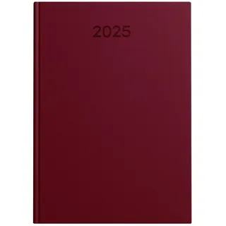 IDENA 11136 - Buchkalender DIN A5 2025, 1 Tag auf 1 Seite, Sa/So auf 1 Seite, Terminplaner mit wattiertem Hardcover-Einband in Burgund und Leseband