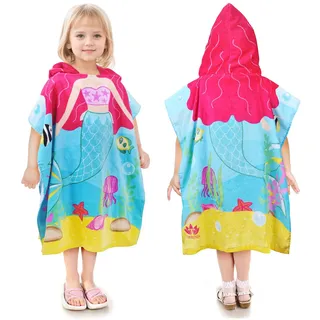 Kato Tirrinia Meerjungfrau badeponcho Bademantel kapuzenhandtuch Kinder mädchen frottee, Badetuch Handtuch badehandtuch strandtücher handtücher Baumwolle Camping surf Strand Poncho Kinder, 60 x 60