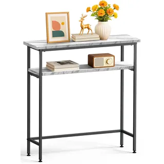 VOUNOT Konsolentisch Schmal mit 2 Ablagen, Flurtisch aus Metall und MDF, Moderner Beistelltisch Sofatisch Ausstellungstisch für Flur, Wohnzimmer, Schlafzimmer, 80×24×80 cm, Weiß