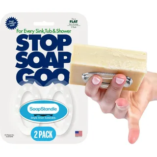 SoapStandle, Klarer Griff + Ständer, All-in-One 2er-Pack, Keine chaotische Keramik-Gummi- oder Bambus-Seifenschale, Dusche oder Badezimmer, reduziert Glycerin-Seifenabfall