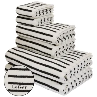 Handtuch Set "Tamsin, Duschtücher, Handtücher, Gästetücher, Premium 500 gr/m2", schwarz-weiß (weiß, schwarz), 6 Stk., Frottier, Frottier, Obermaterial: 100% Baumwolle, LEGER HOME BY LENA GERCKE, Handtuch-Sets, Handtuch Set, mit Logostikerei, 100% Baumwolle, gestreift, weich, 5 Jahre Garantie, Topseller
