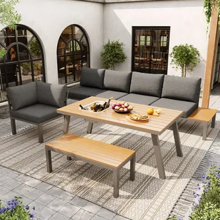 Gartenlounge-Set für 6-7 Personen, mit Eiskübel-Tisch, wetterfest, ideal für Garten, Balkon und Terrasse - Grau