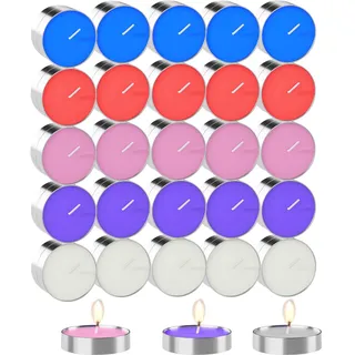 50 Stück Teelichter, Bunte Teelichter, Tea Light mit 2 Stunden Brenndauer, Geruchsneutral Rauchfrei und Anti-Tropf, Kerzen Für Dekorieren, Feiern, Genießen, Entspannen, 3,5 × 0,9cm