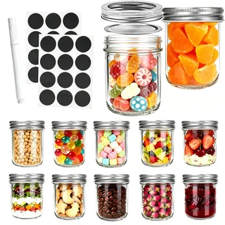 Revkknv 12 Stück Marmeladengläser Klein 200ml Einmachgläser mit Deckel | Einmachgläser mit Schraubdeckel,Vielseitige Marmeladengläser,Dessertgläser,Einmachglas Klein mit Deckel Einweckgläse