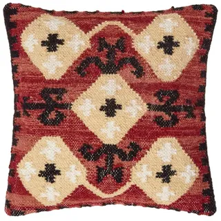 Homescapes Tirana Kelim-Kissen 45 x 45 cm Schwarz/Rot/Gelb