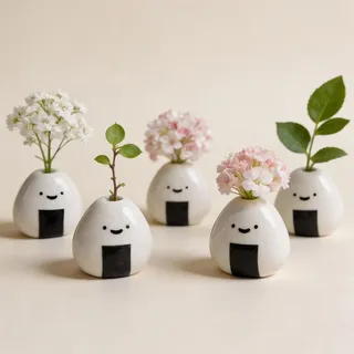 MOUGIGI Mini-Blumenvasen, handgefertigte Keramik-Reiskugel (japanischer Onigiri), Miniatur-Vasen, charmantes und niedliches Design, perfekt für trockene Blumen, einzigartige und bezaubernde japanische