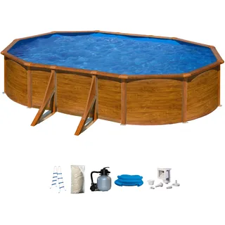 my POOL BWT Ovalpool, (Set, 5 tlg.), in moderner Holzoptik, Tiefe 132 cm, verschiedene Größen, braun