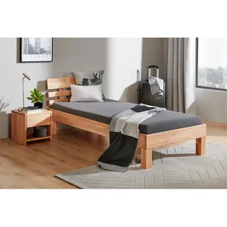 P & B Bett , Kernbuche , Holz , Kernbuche , massiv , 90x200 cm , für Rollrost geeignet, für Lattenrost geeignet , Holzmöbel, Holzbetten, Sonstige Holzbetten