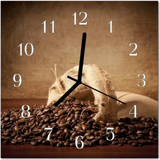 Glasuhr Wanduhr Küchenuhr Echt-Glas 30x30 cm Kaffee braun - Braun
