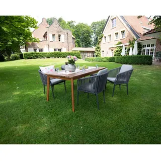 Gardenson Gartengarnitur , Grau, Teakfarben , Metall, Textil , Akazie , 90x76x180 cm , gastro- und objekttauglich, lichtecht, wetterbeständig , Gartenmöbel, Gartengarnituren, Gartenmöbel-Sets