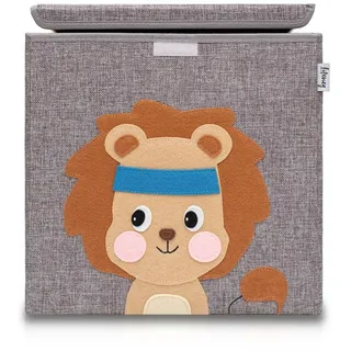 LIFENEY Aufbewahrungsbox mit Deckel und Löwe I Spielzeugbox mit Tiermotiv passend für Würfelregale I Ordnungsbox für das Kinderzimmer I Aufbewahrungskorb Kinder