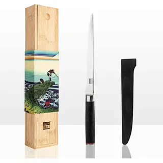 KOTAI Fischmesser| Seezungenfilet| Flexible 20-cm-Klinge| Ideal zum Filetieren von Fischen| Von Hand geschärft| Ultrascharfer 440C-Edelstahl| Pakkaholzgriff