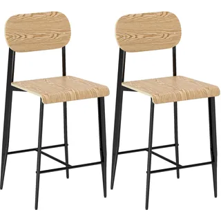 Homcom Barhocker 2er Set, Barstuhl mit Metallgestell, Küchenstuhl mit Sitzhöhe 66 cm, Tresenhocker einfache Montage, Industrie-Design Naturholz+Schwarz