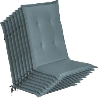 Beautissu 8er Set Gartenstuhlauflage Loft HL Taubenblau 120x50x6cm