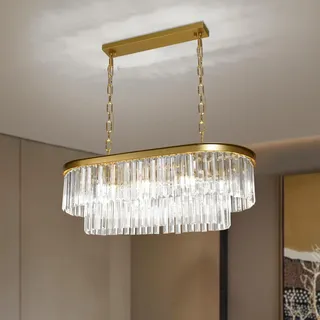 Depuley Modern Kronleuchter Kristall, 60cm Pendelleuchte Gold, Groß Oval Kristall Hängeleuchte mit klarem Kristallanhänger, 6xE14 Lichter für Wohnzimmer, Esszimmer, Schlafzimmer, Restaurant