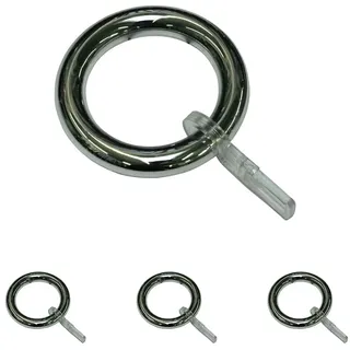 GARDINIA Gardinenringe für Gardinenstangen Ø23/26 mm, Inklusive Faltenlegehaken, 10 Stück, Ring-Breite 8 mm, Kunststoff, Chrom (Packung mit 4)