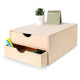 Creative Deco Schubladenbox Schubladenelement | 2 Schubladen | 33 x 25 x 13,5 cm (+/- 1 cm) | Mini-Kommode für Kleinigkeiten aus Birken-Sperrholz | Ordnungssystem für Lagerung, Decoupage & Dekoration