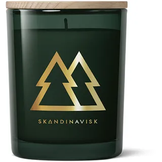 Skandinavisk SKOG Duftkerze Gold Edition. Duftnoten: Kiefernnadeln und Tannenzapfen, Birkensaft und Maiglöckchen. 200 g.