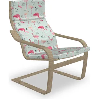 ABAKUHAUS Flamingo Poäng Sessel Polster, Exotische Vögel und Palmen, Sitzkissen mit Stuhlkissen mit Hakenschlaufe und Reißverschluss, Blassblau Pastellrosa - Bunt