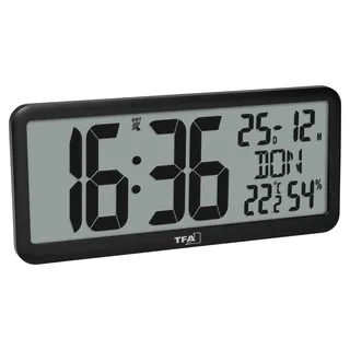 TFA 60.4525 Funkwanduhr digital Temperatur Wanduhr Funkuhr Datum Wochentag DCF77 Innentemperatur Luftfeuchtigkeit : schwarz : ohne Batterien - Schwarz