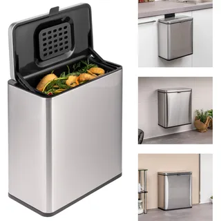 eluno Biomülleimer 6L mit Geruchsfilter, zum Hängen, Stellen oder Kleben, Komposteimer, 3 Montagearten, Edelstahl - Silber