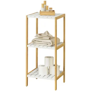 [en.casa] Badezimmerregal, Natur, Weiß, Holz, Bambus 33x80x34 cm Badezimmer, Badezimmerregale, Badregale