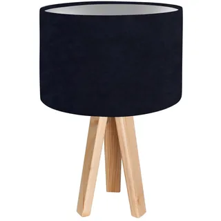 Dreibein Tischleuchte AIMEE Dunkelblau Silber Holz Stoff 46cm Nachttischlampe