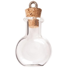 INNSPIRO Anhänger Glas runde Flasche transparent mit Korkverschluss 19x30mm., 19x30mm., Glas, Kein Edelstein