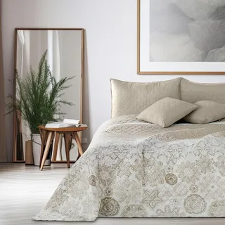 DecoKing Alhambra Bettüberwurf 170 x 210 cm Beige/Weiß