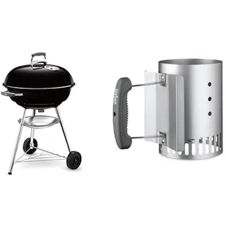 Weber 1321004 Holzkohlegrill Compact Kettle, Durchmesser 57 cm, Schwarz, Kugelgrill & 7447 Kleiner Anzündkamin Rapidfire