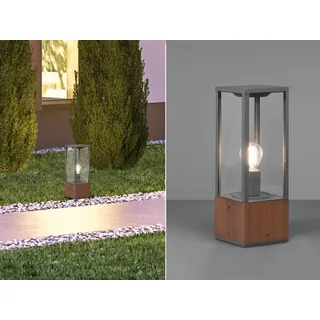 LED Sockelleuchte aus Naturholz & Aluminium in Anthrazit Gartenlampen mit Strom - Weiß