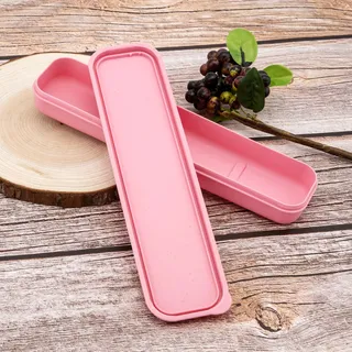 OriGlam Wiederverwendbare Besteckbox aus Weizenstroh - Tragbares Geschirr für Reise, Picknick, Camping, 1 Stück (Rosa)