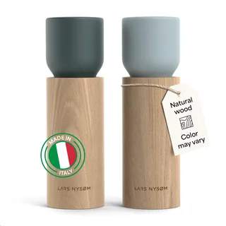 LARS NYSØM Salz und Pfeffermühle Holz Set - Manuelle Salz- und Pfeffermühle mit Keramikmahlwerk - Große Pfeffermühle & Salzmühle für Grobes Salz - Gewürzmühle für Küche oder Tisch (Blue)