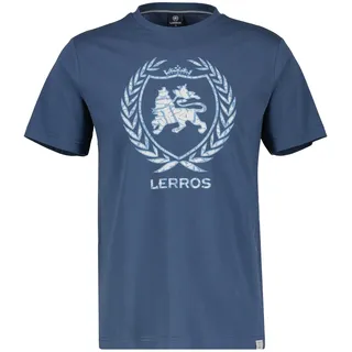T-Shirt LERROS "T-Shirt mit Logoprint", Herren, Gr. S, blau (storm blau), 100% Baumwolle, Rundhals, Shirts T-Shirt