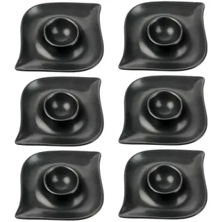 Schramm® 6 Stück Eierbecher Porzellan weiß matt oder schwarz matt geschwungen wählbar in 2 verschieden Farben Eierhalter mit Ablage Eierständer , Farbe:schwarz