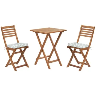 Beliani Balkonset hellbraun Grün, Weiß, Holz, 2-Sitzer, Balkonmöbel, Balkonmöbel-Sets