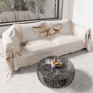 PETTI Artigiani Italiani - Sofadecke und Überwurf aus Mikrofaser – Vielseitige Tagesdecke für Sofa, Bett und Tisch, Waschbar, Schützend, Made in Italy, Beige Schleife, 180 x 270 cm