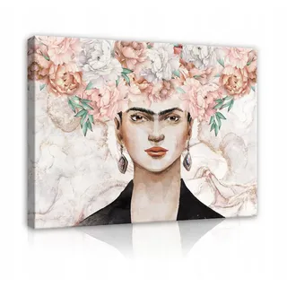 Wallarena Leinwandbild Frida Kahlo Frau Blumen 100x70 , Multicolor , Holzwerkstoff , Recyclingholz , Baum/Pflanze/Natur , Rechteckig , 100x70 cm , FSC 100% , 3D-Effekt , Bilder & Rahmen, Bilder, Leinwandbilder