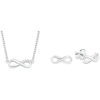 s.Oliver Damen Schmuck-Set: Kette mit Anhänger & Ohrstecker, 925 Sterling Silber, Zirkonia, Infinity, 40+5 cm, Silber, Feierliche Anlässe